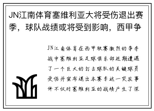 JN江南体育塞维利亚大将受伤退出赛季，球队战绩或将受到影响，西甲争冠形势未卜